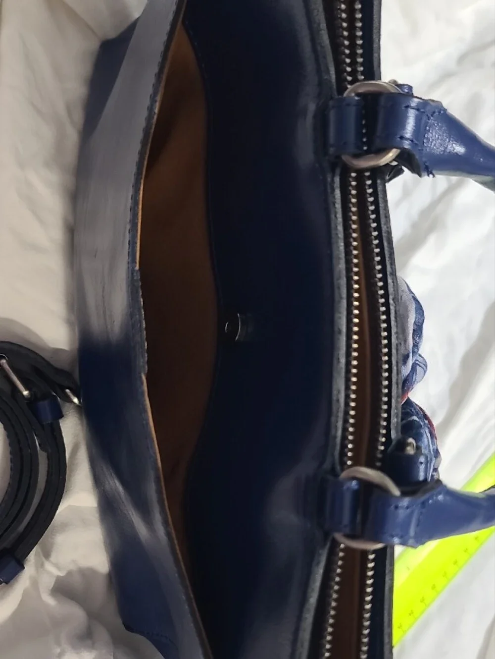 Patricia Nash Aileen Leather Top Handle Satchel Navy Peony With Scarf